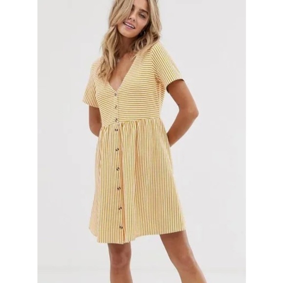 Asos Mini V Neck Button Down Smoke Stress Striped Size 4 - Picture 2 of 6